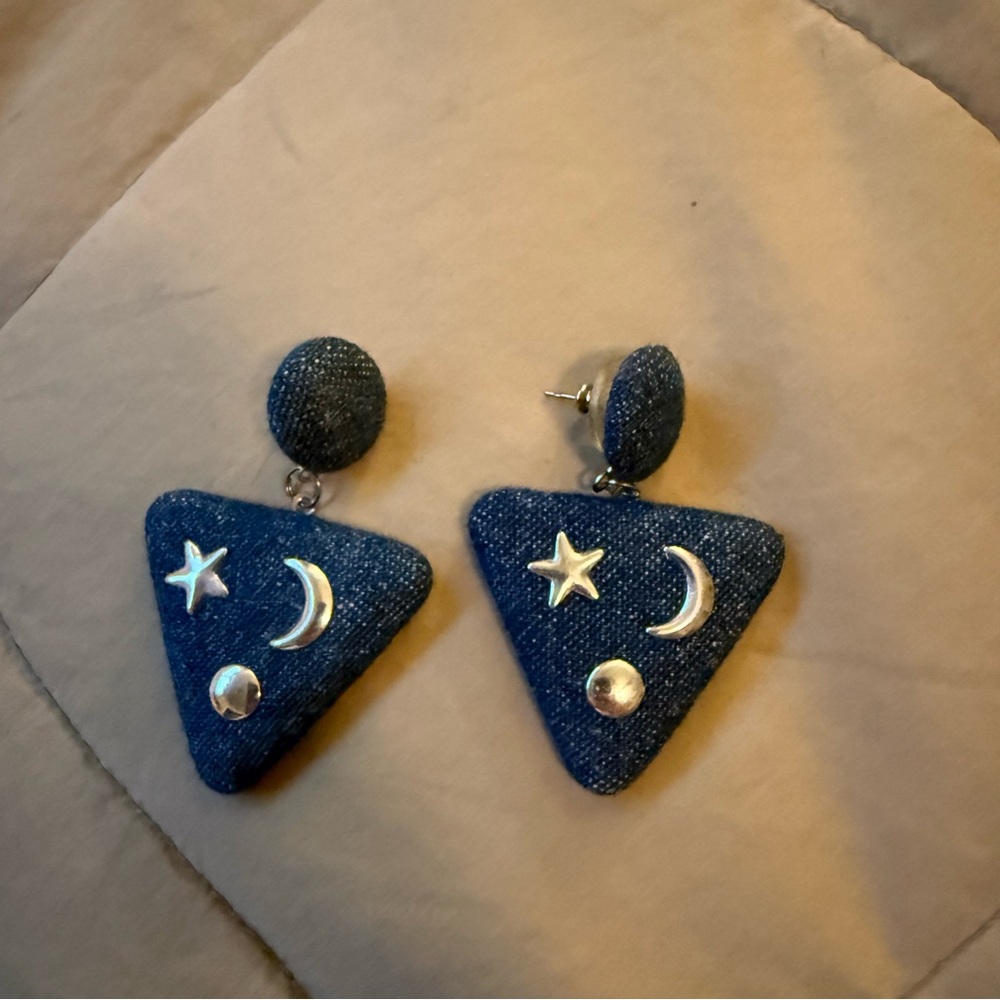 Star and Moon Denim Earrings